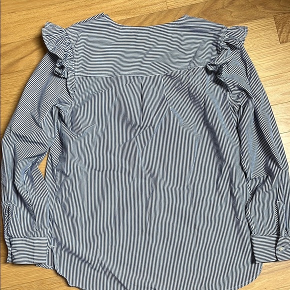 White and Blue Ruffled Long Sleeve Blouse - Picture 7 of 10